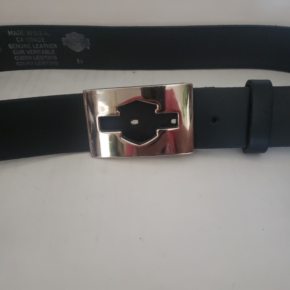 Harley-Davidson Black 1.5" Leather w/ Hollow Bar & Shield Buckle Belt Sz 34 New